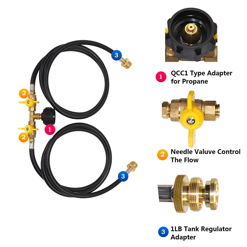 Adaptador de mangueira conversora de tanque de propano divisor Y de 2 vias