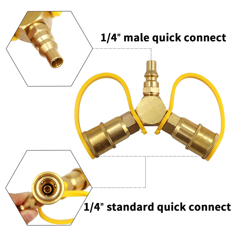 1/4' Latão Y-Splitter Propano Conexão e Desconexão Rápida 