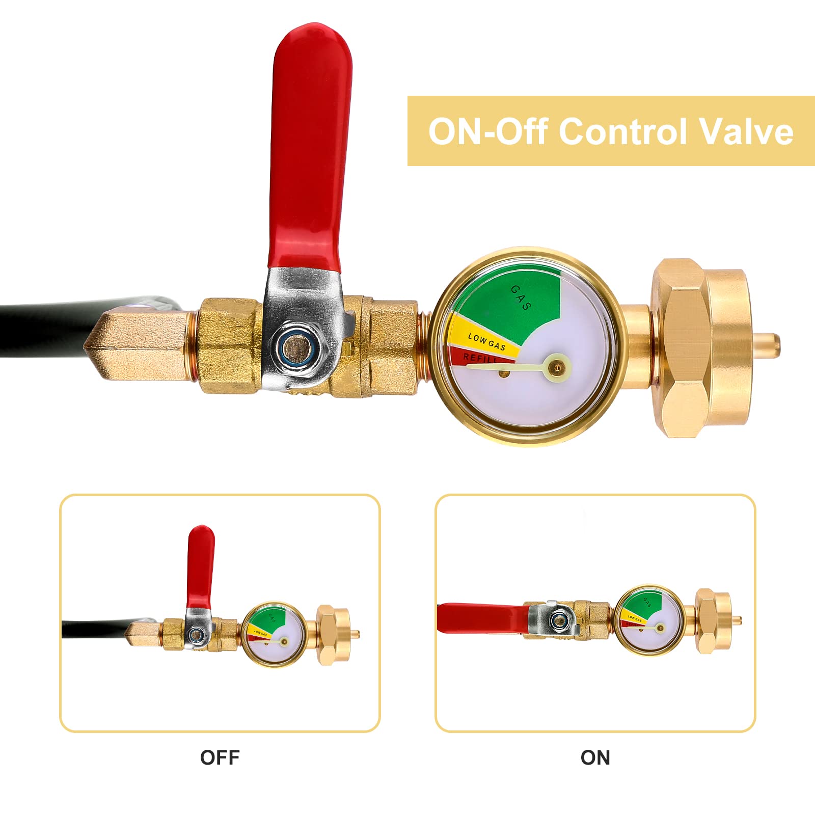 Mangueira de reabastecimento de adaptador de propano de 3 pés com medidor e válvula