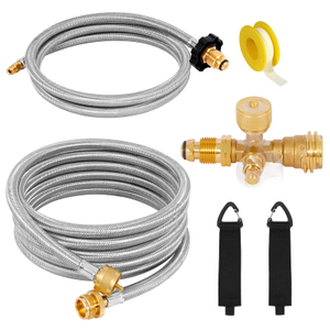 Kit de tee de porta de bronze de propano 4 mangueira trançada de 12 pés e 12 pés