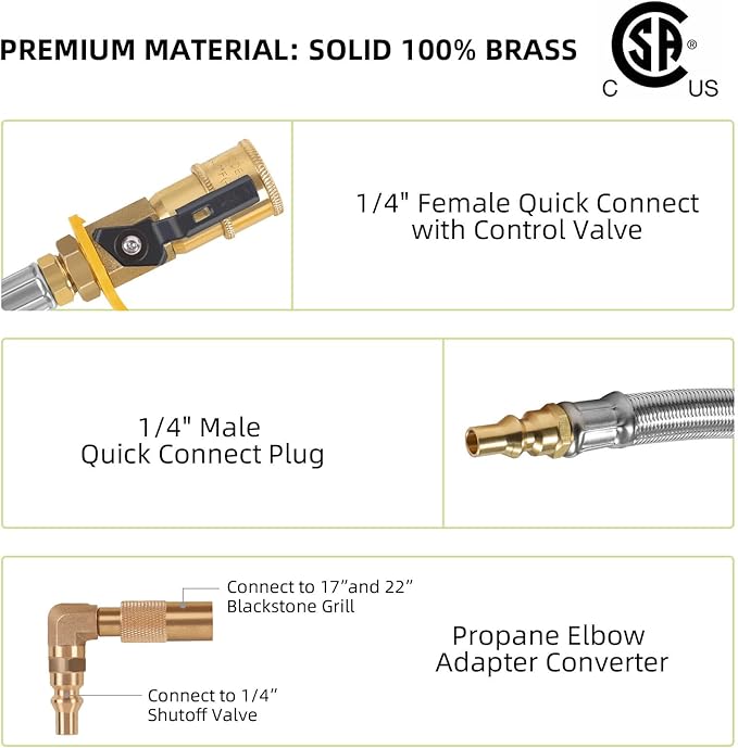 Mangueira SS de propano ajuste de conexão rápida com 1/4 'plugue masculino