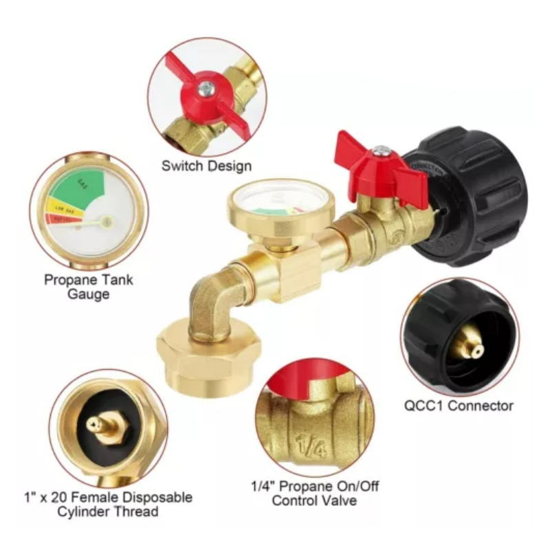 Adaptador de recarga de propano com medidor 90° design 1Lb a 20Lb